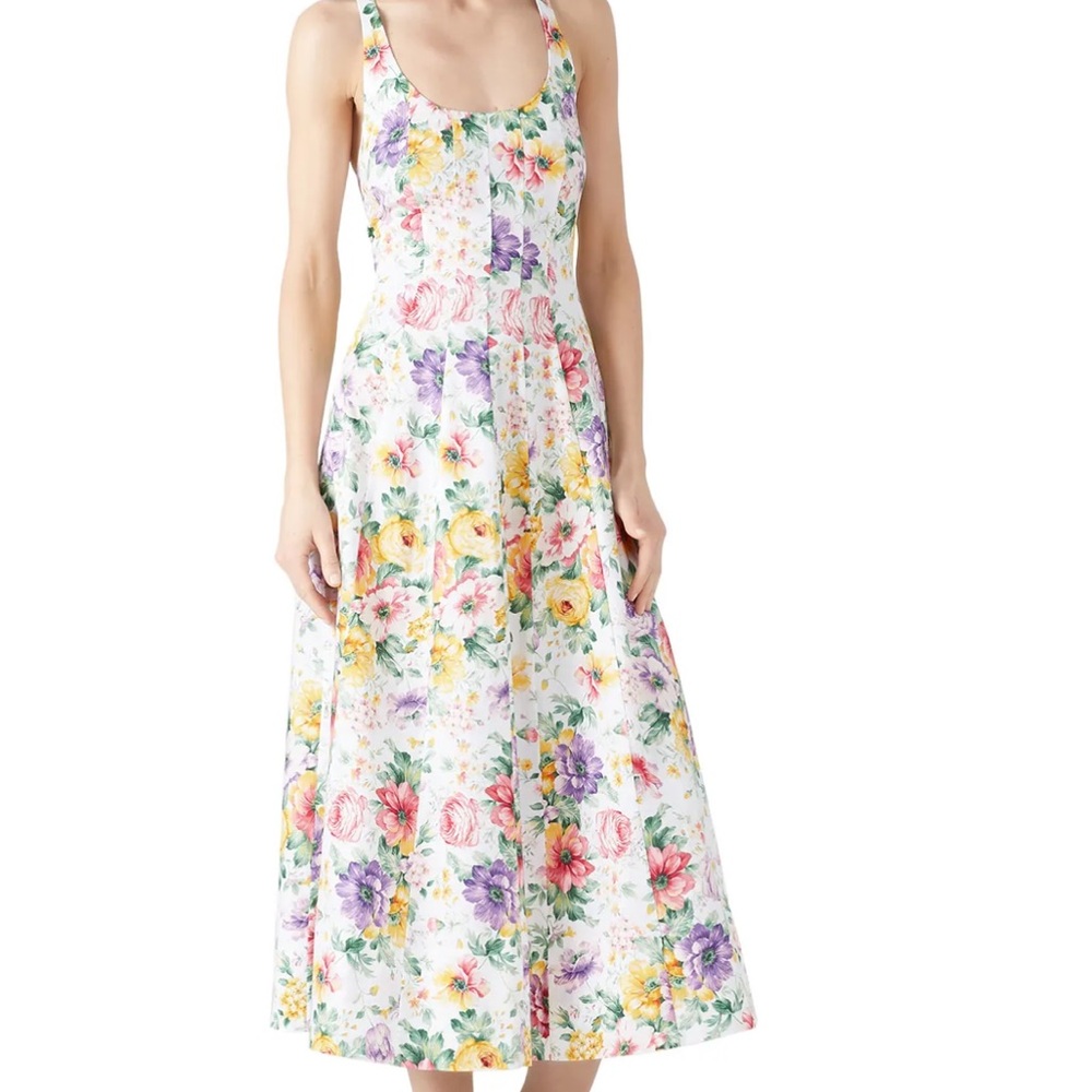 Elegant Floral Midi Dress- white Mina dress